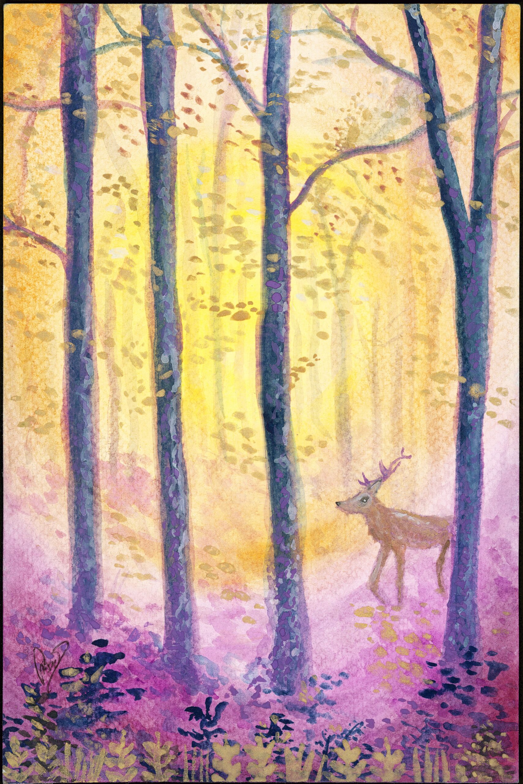 Stag Stepping Gently — Hand-Embellished Fine Art Print
