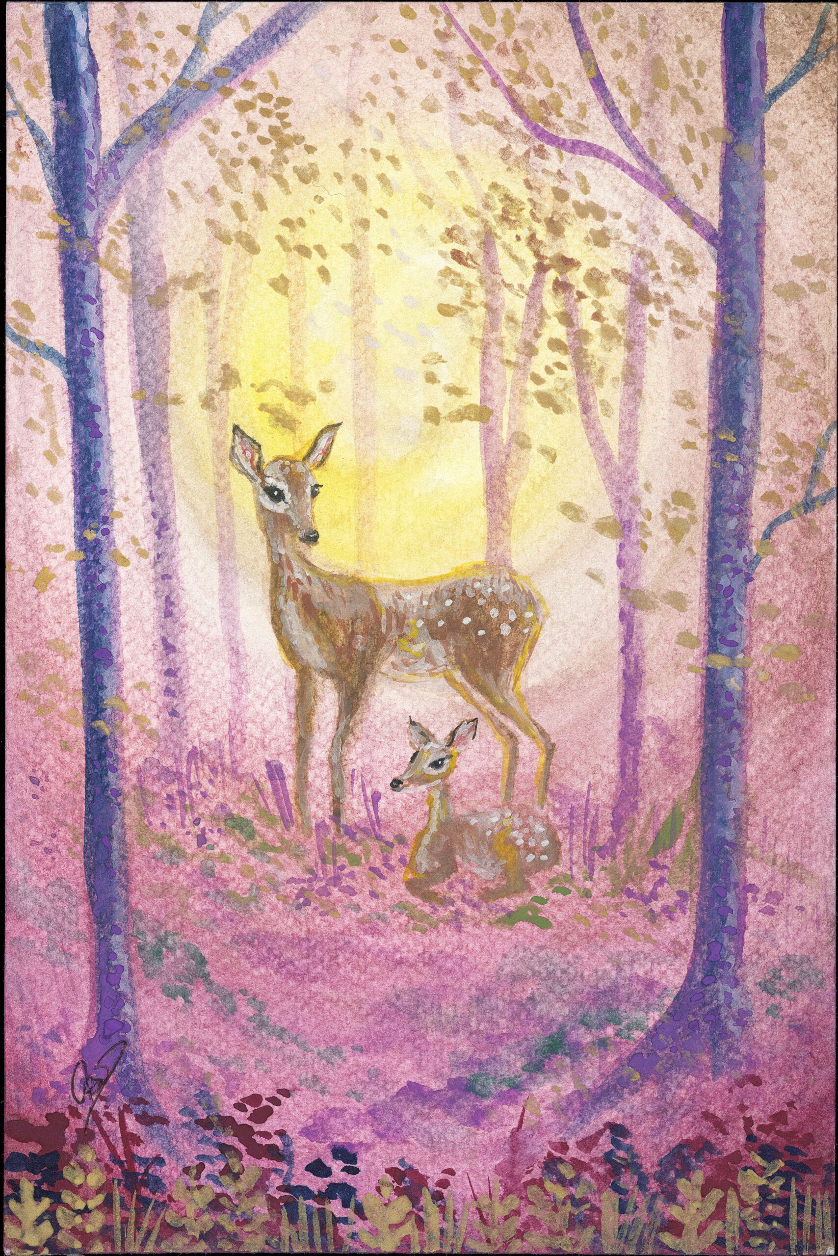 Doe & Fawn — Hand-Embellished Fine Art Print