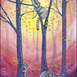 Raccoon Family — Hand-Embellished Fine Art Print