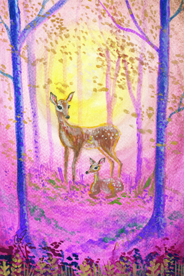 Doe & Fawn — Hand-Embellished Fine Art Print