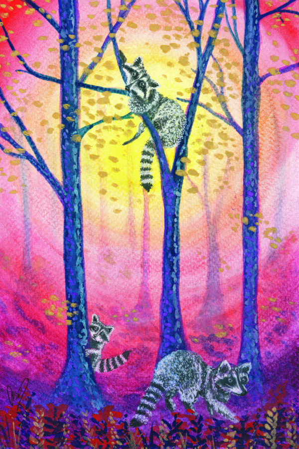 Raccoon Family — Hand-Embellished Fine Art Print